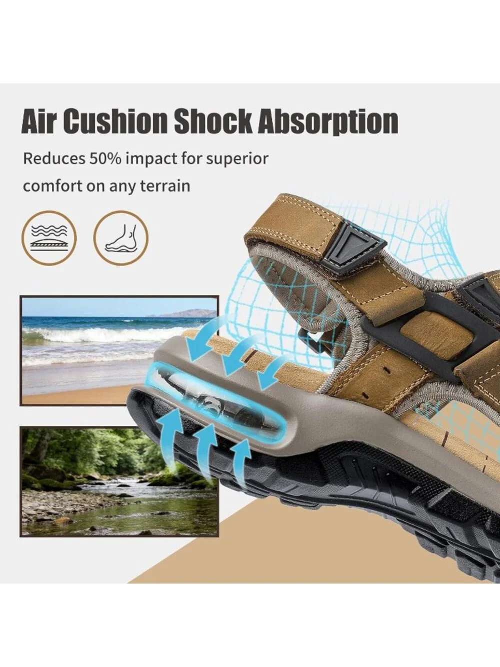 Men's Light Brown Athletic Sandal Adjustable Strap Non Slip Casual Walking Shoes